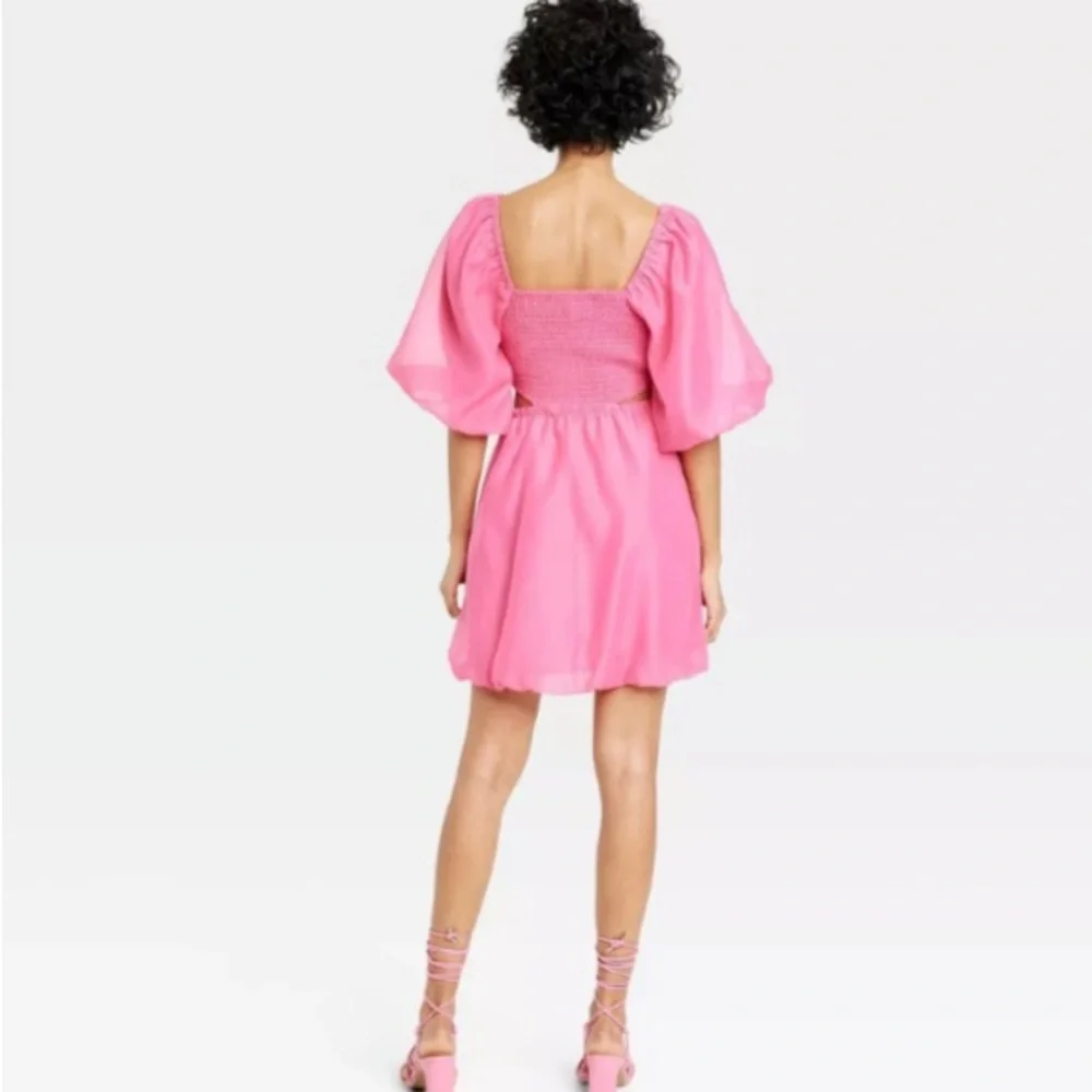 A New Day Puff Short Sleeve Cut Out Bubble A-Line Dress BARBIE PINK - Picture 2 of 13